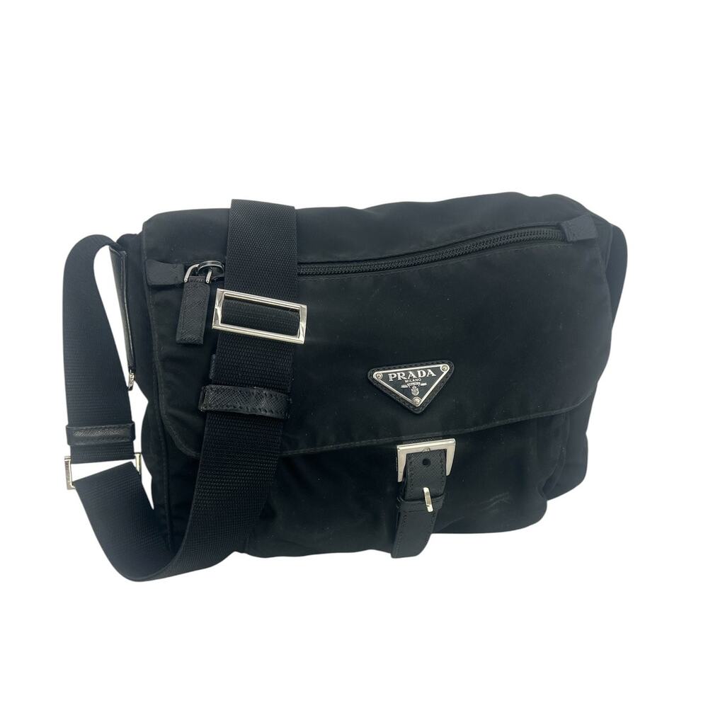 Prada Black Nylon Logo Plaque Messenger Crossbody Bag - Picture 2 of 16